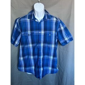 Alfani Men’s Blue Plaid Regular Fit Short-sleeve Button-down - L